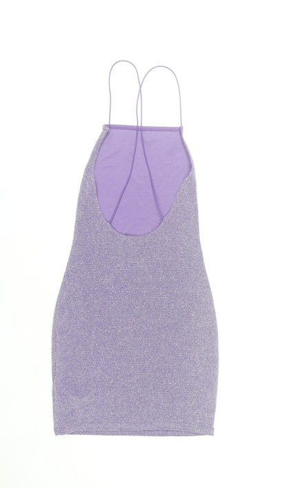 H&M Divided Women’s Purple Glitter Bodycon Halter Mini Dress Size S