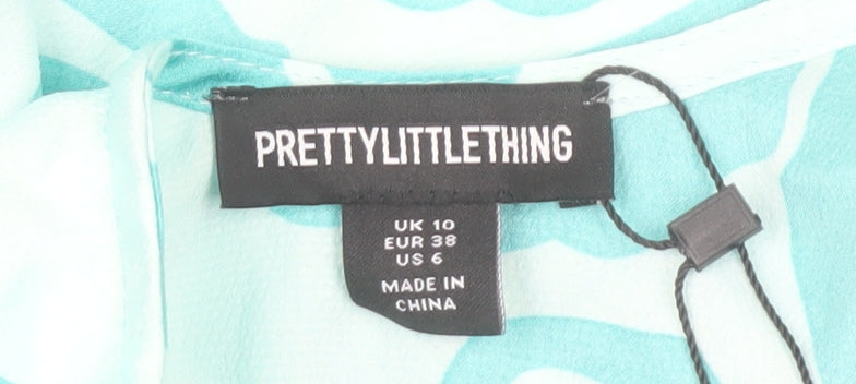 PrettyLittleThing Women’s Blue Floral Halter Mini Dress UK 10