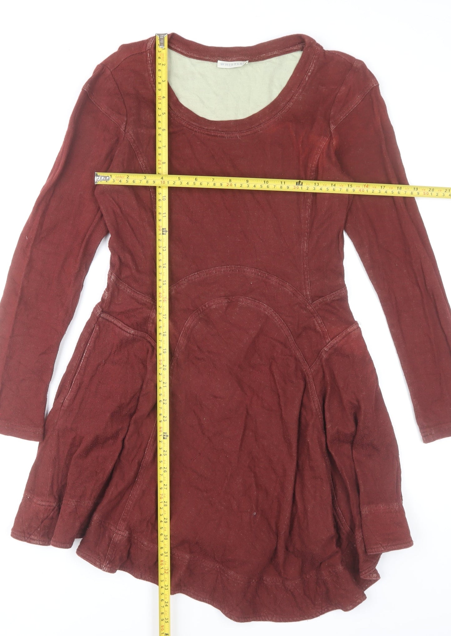 Whistles Women’s Red Cotton Skater Dress Size 12 Long Sleeve