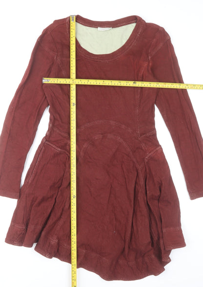 Whistles Women’s Red Cotton Skater Dress Size 12 Long Sleeve