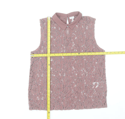 Jacqueline de Yong Womens Pink Lace Blouse Collared Sleeveless UK 10