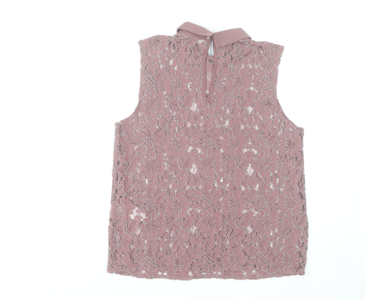 Jacqueline de Yong Womens Pink Lace Blouse Collared Sleeveless UK 10