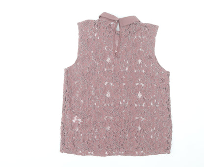 Jacqueline de Yong Womens Pink Lace Blouse Collared Sleeveless UK 10