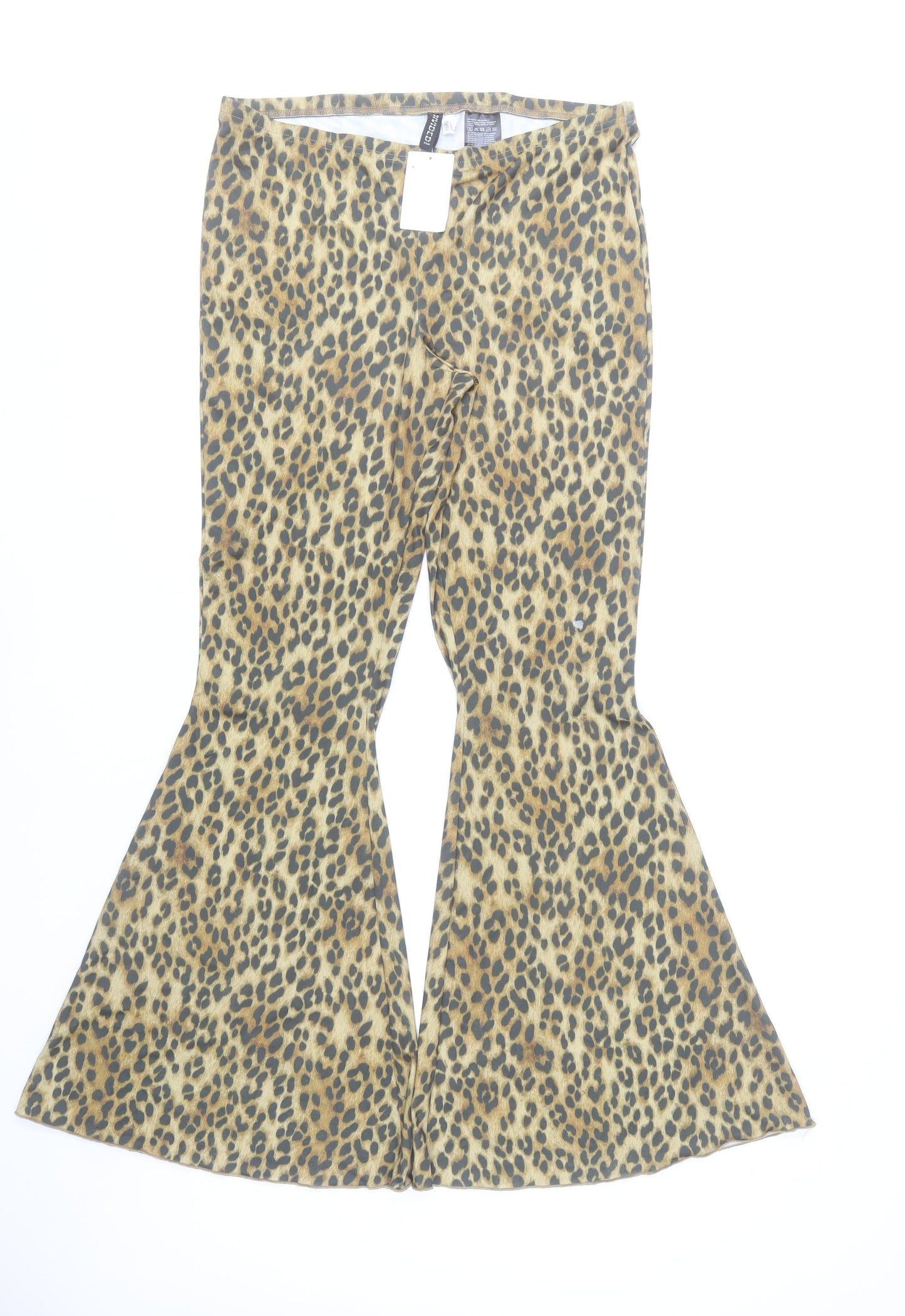 H&M Women’s Leopard Print Flared Slim Trousers L Multicoloured