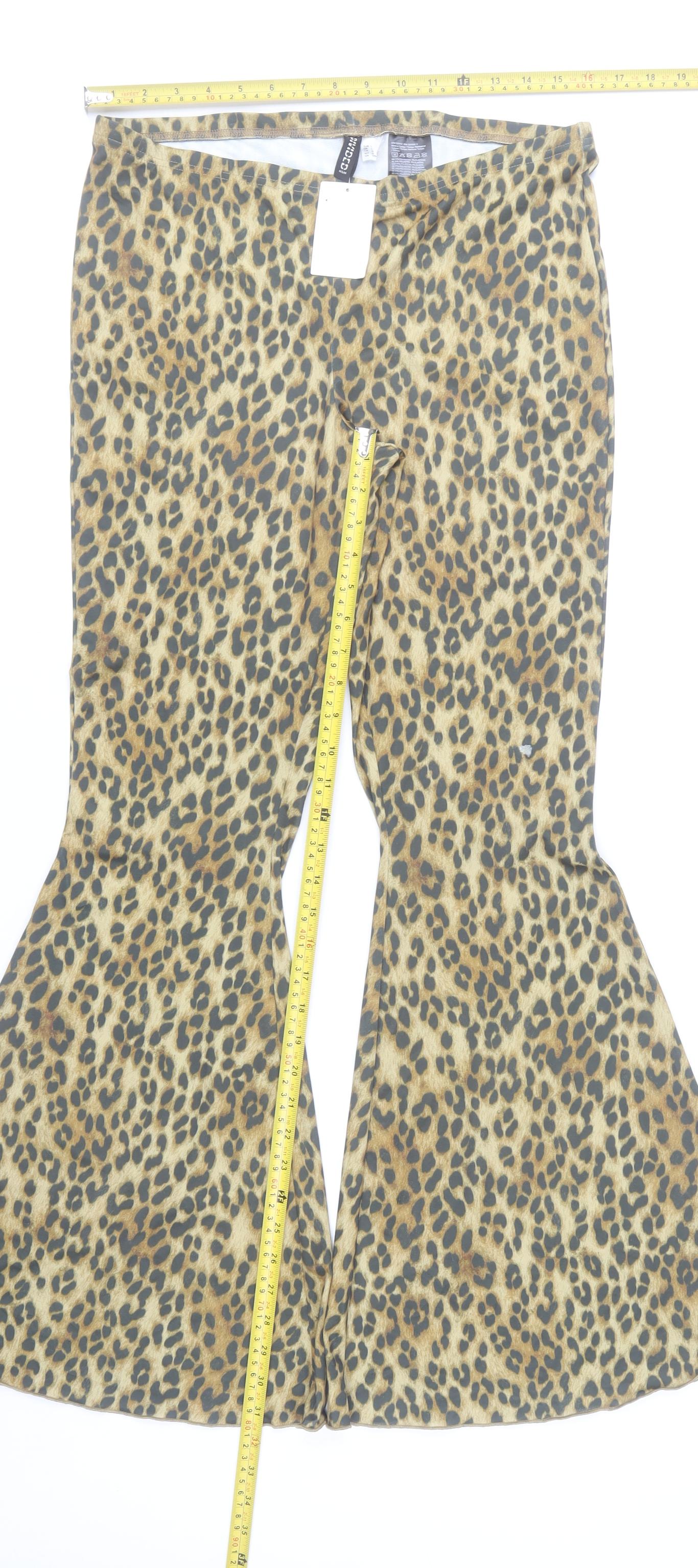 H&M Women’s Leopard Print Flared Slim Trousers L Multicoloured