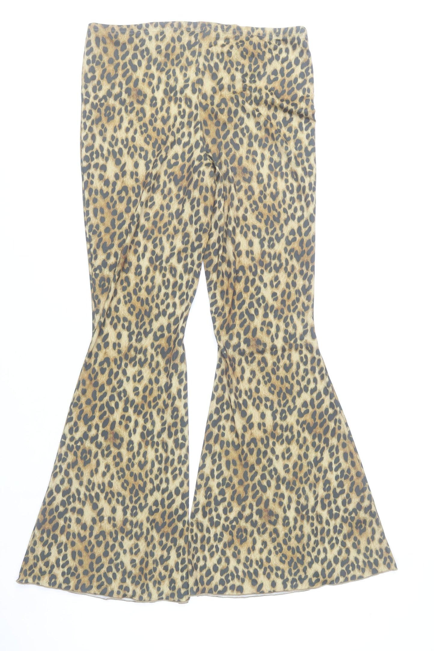 H&M Women’s Leopard Print Flared Slim Trousers L Multicoloured