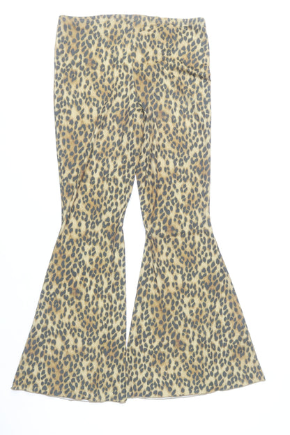 H&M Women’s Leopard Print Flared Slim Trousers L Multicoloured