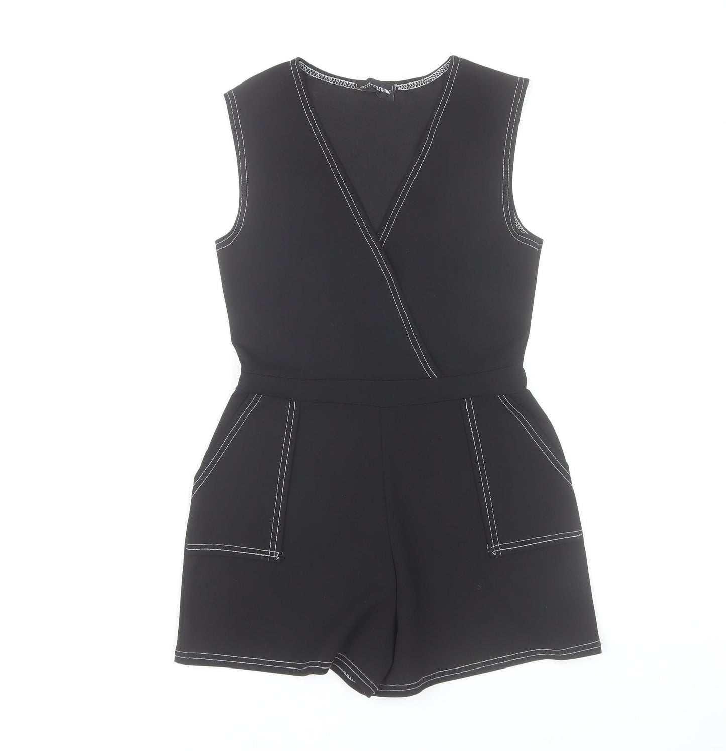 PrettyLittleThing Women Black Size 8 Sleeveless Playsuit Pockets