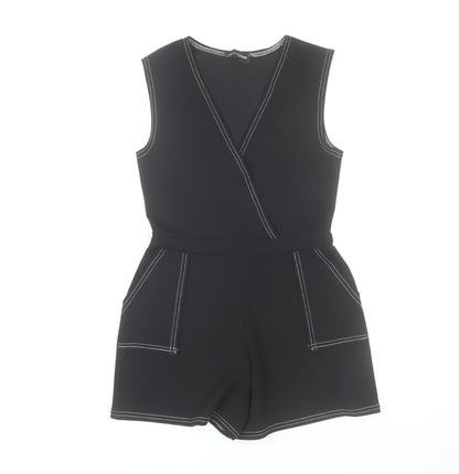 PrettyLittleThing Women Black Size 8 Sleeveless Playsuit Pockets