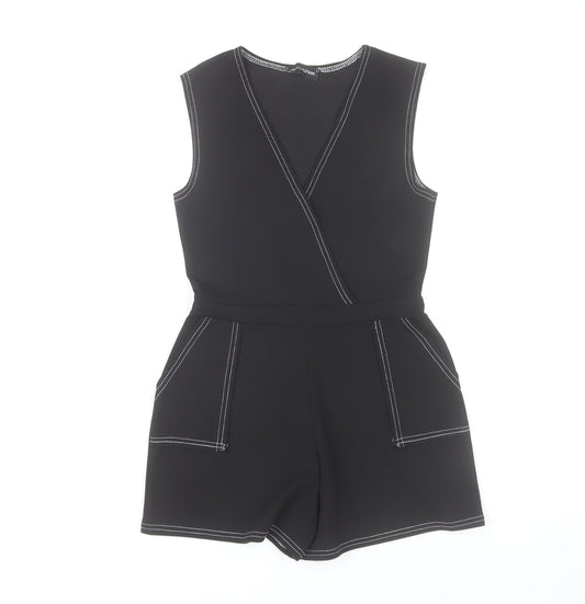 PrettyLittleThing Women Black Size 8 Sleeveless Playsuit Pockets