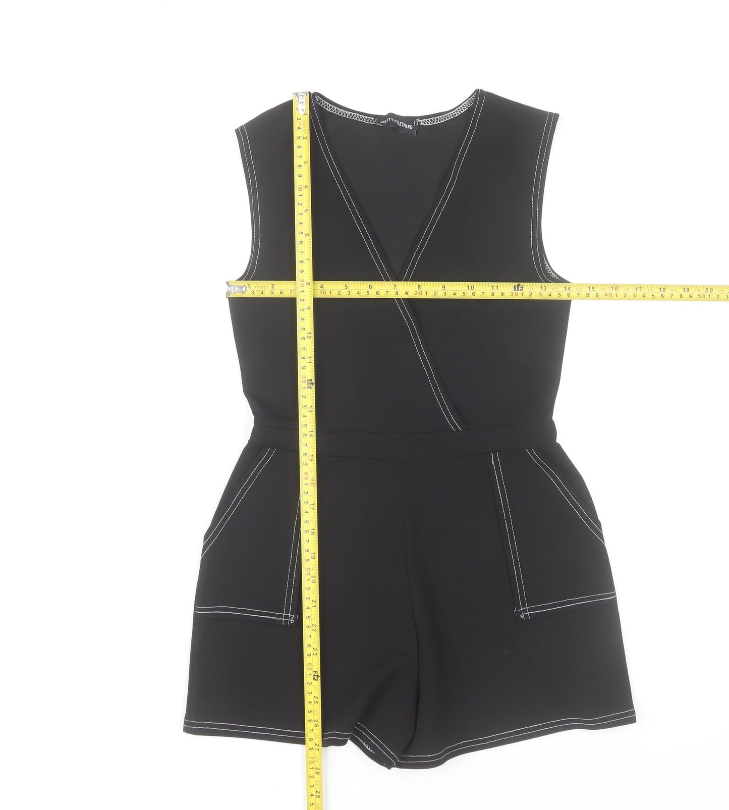 PrettyLittleThing Women Black Size 8 Sleeveless Playsuit Pockets