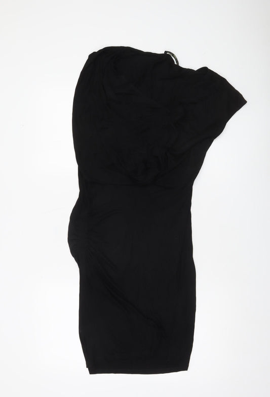 AllSaints Womens Black Strapless Bodycon Dress Size 10 Ruched