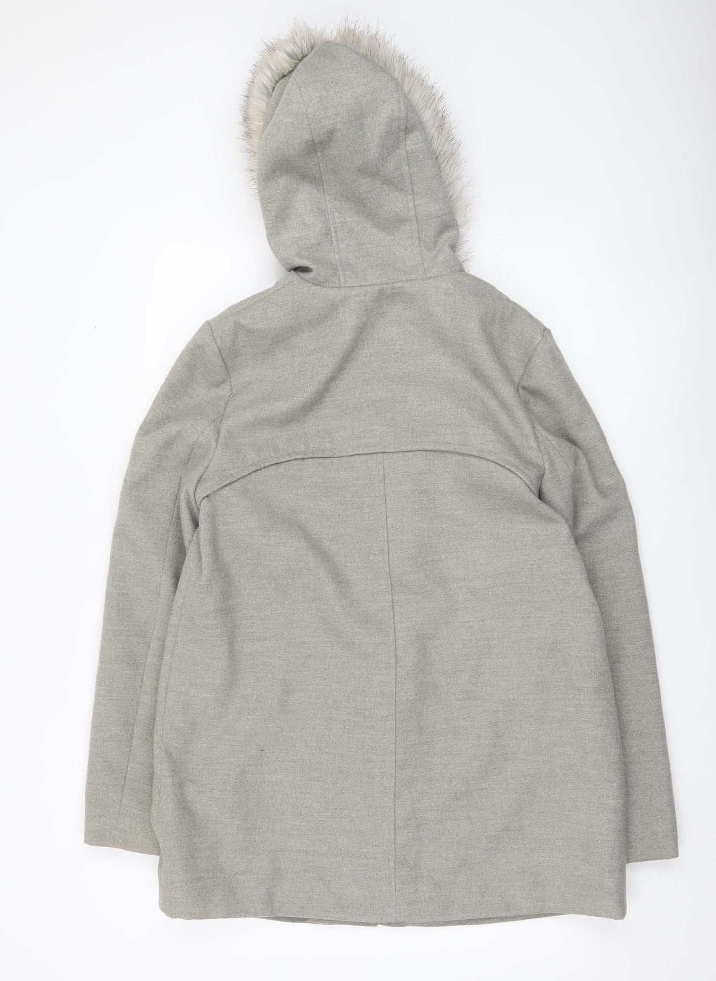 New Look Women’s Grey Fur Hooded Parka Coat UK 10 Mid-Length Winter