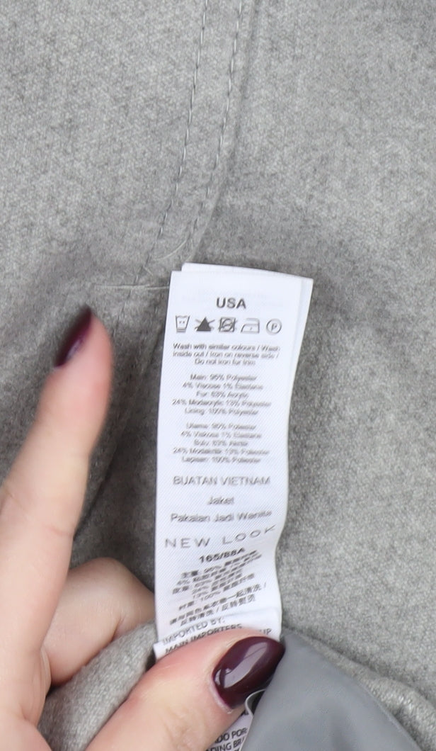 New Look Women’s Grey Fur Hooded Parka Coat UK 10 Mid-Length Winter