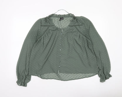 Vero Moda Women Green Size 12 Tunic Blouse Long Sleeve Ruffle Detail