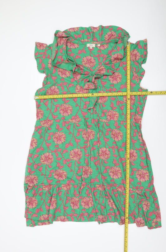 Fat Face Women’s Green Floral Shift Dress UK 18 Sleeveless Knee Length