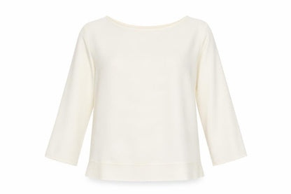Front view of French Connection women’s ivory boat neck 3/4 sleeve blouse, size S
