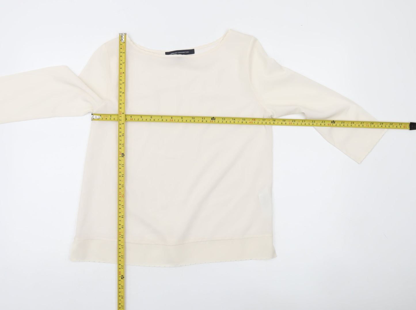 French Connection Womens Ivory Boat Neck 3/4 Sleeve Blouse Size S