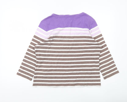Viyella Women’s Purple Brown Striped Cotton Top L 3/4 Sleeve