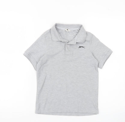 Slazenger Boys Grey Polo Shirt 7-8 Years Short Sleeve School Casual