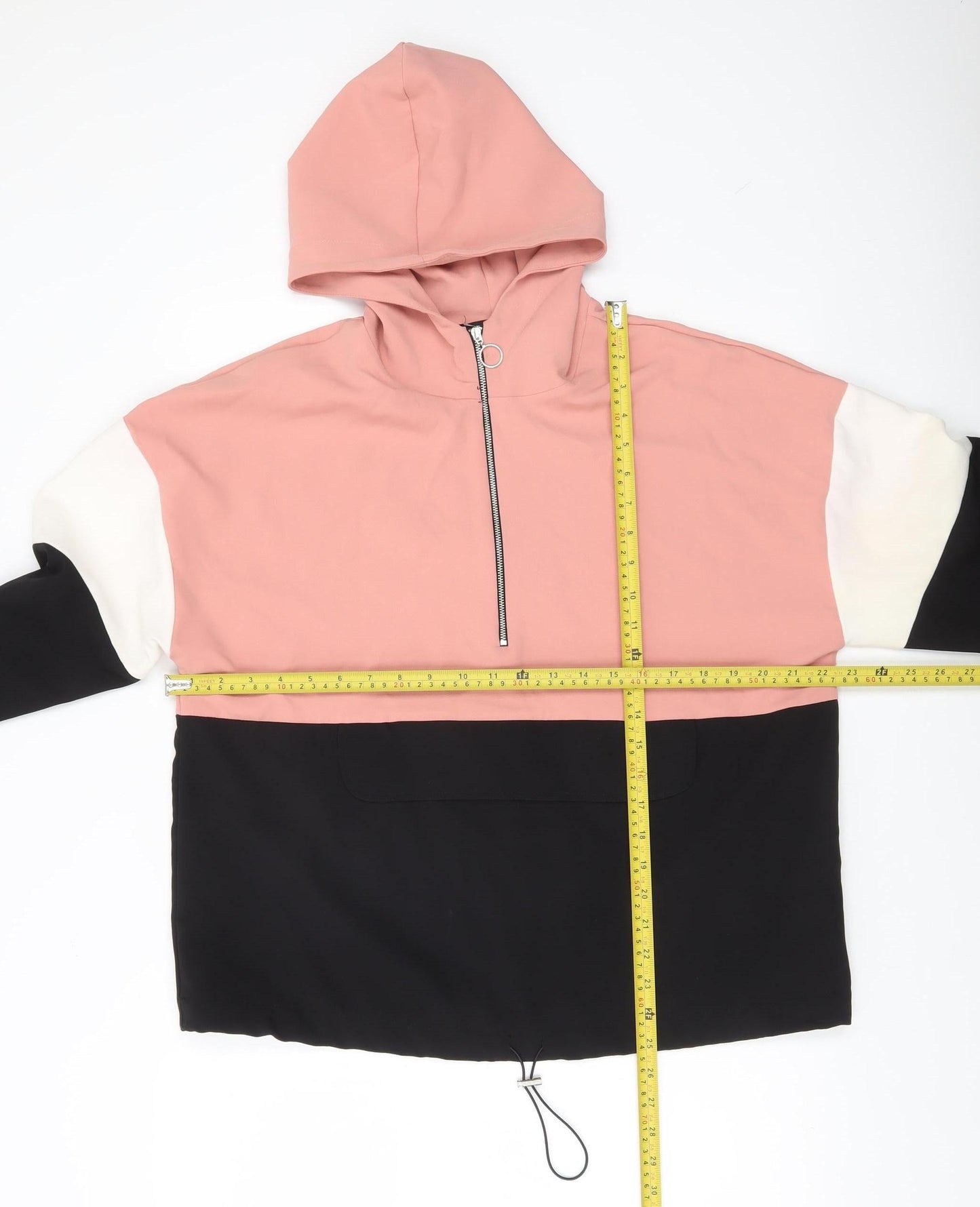 Zara Women’s Pink Black White Colourblock Hoodie Size L 14