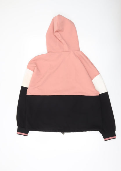 Zara Women’s Pink Black White Colourblock Hoodie Size L 14