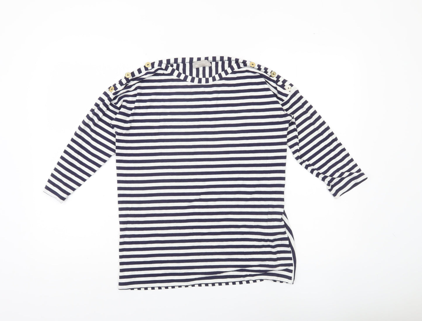 Maria Bellentani Women’s Blue White Striped Boat Neck 3/4 Sleeve Top L
