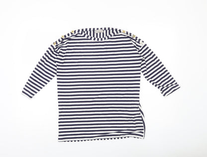 Maria Bellentani Women’s Blue White Striped Boat Neck 3/4 Sleeve Top L