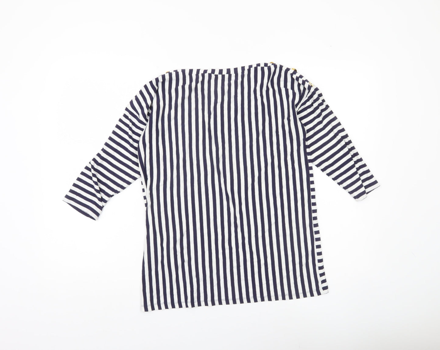 Maria Bellentani Women’s Blue White Striped Boat Neck 3/4 Sleeve Top L