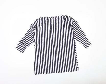 Maria Bellentani Women’s Blue White Striped Boat Neck 3/4 Sleeve Top L