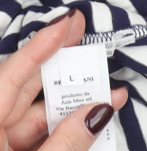 Maria Bellentani Women’s Blue White Striped Boat Neck 3/4 Sleeve Top L