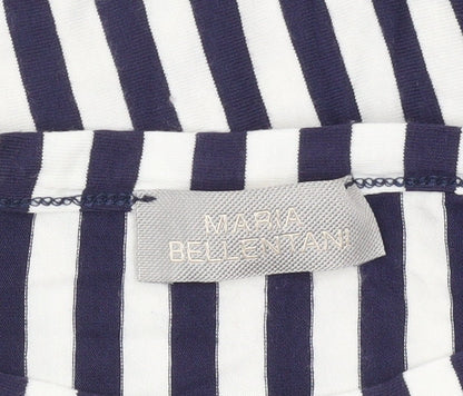 Maria Bellentani Women’s Blue White Striped Boat Neck 3/4 Sleeve Top L