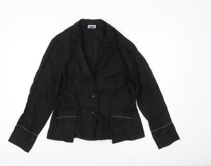Chicc Collection Womens Black Linen Blazer Jacket Size 14 Single Breasted