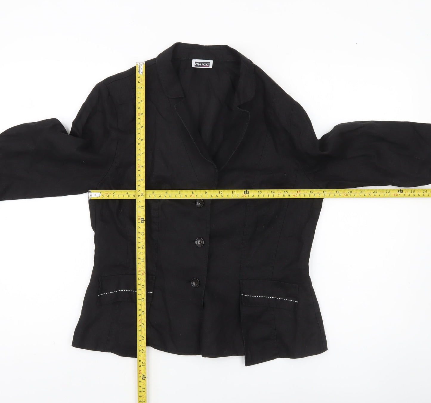 Chicc Collection Womens Black Linen Blazer Jacket Size 14 Single Breasted
