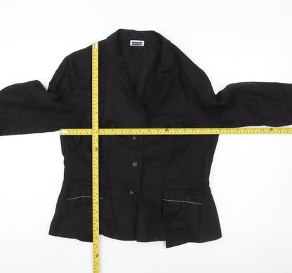 Chicc Collection Womens Black Linen Blazer Jacket Size 14 Single Breasted