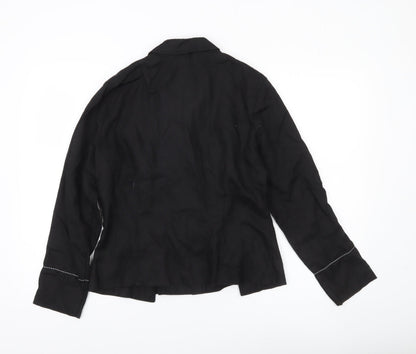 Chicc Collection Womens Black Linen Blazer Jacket Size 14 Single Breasted