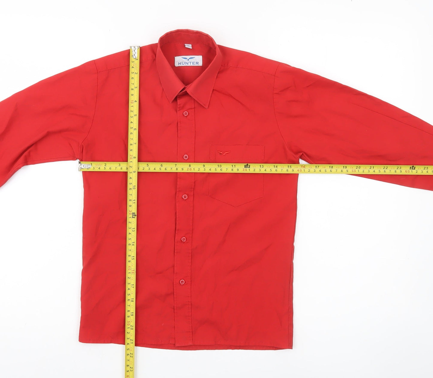 Hunter Boys Red Button-Up Long Sleeve Shirt Size 12 Years Polyester Cotton