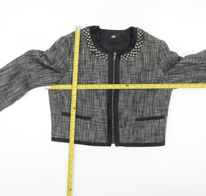 H&M Women’s Grey Tweed Studded Collar Cropped Blazer Size 10