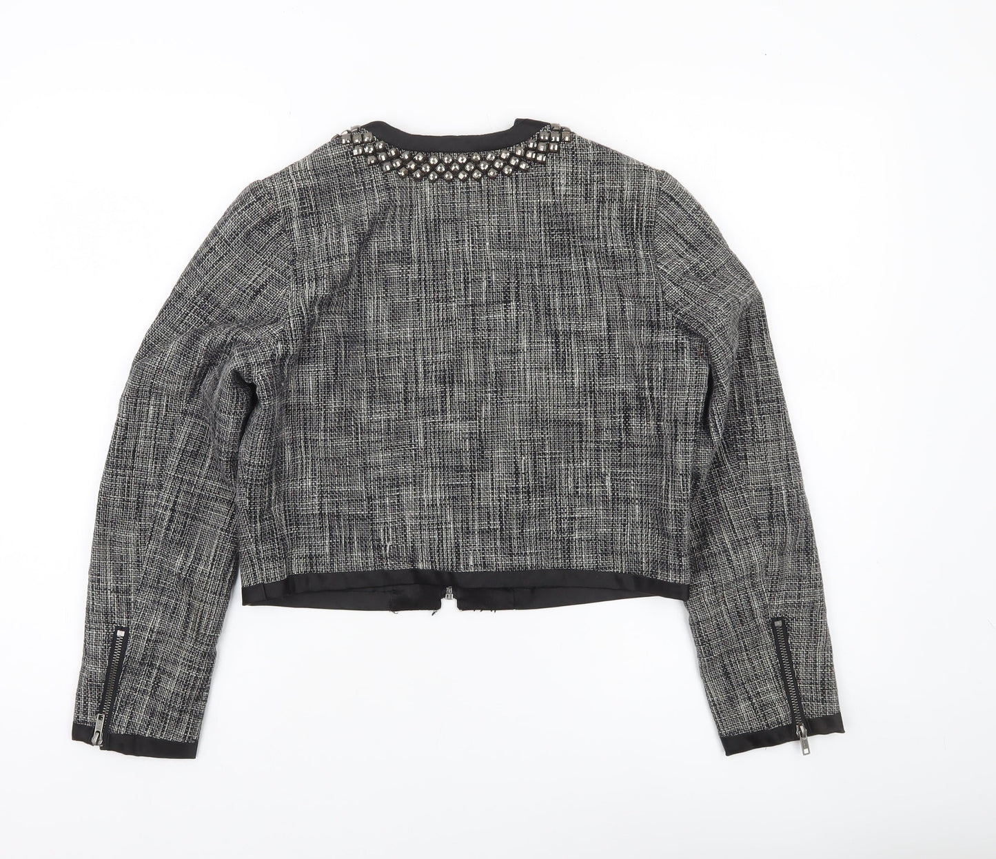 H&M Women’s Grey Tweed Studded Collar Cropped Blazer Size 10