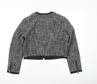 H&M Women’s Grey Tweed Studded Collar Cropped Blazer Size 10