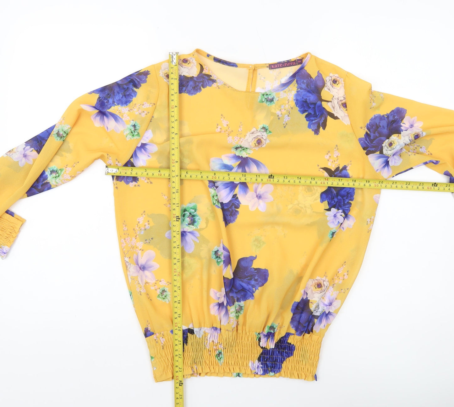 Kate + Pippa Womens Yellow Floral Chiffon Tunic Blouse Size S