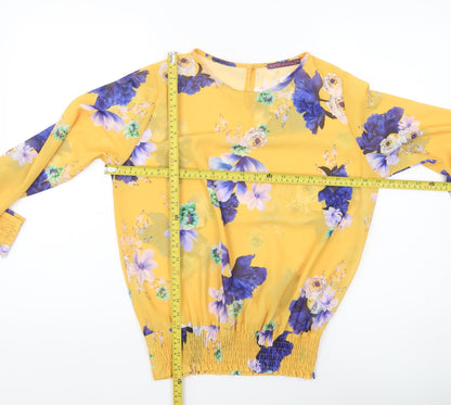 Kate + Pippa Womens Yellow Floral Chiffon Tunic Blouse Size S