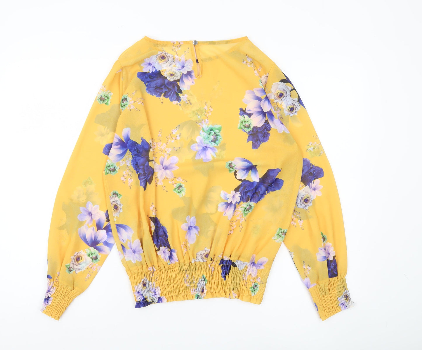 Kate + Pippa Womens Yellow Floral Chiffon Tunic Blouse Size S