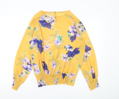 Kate + Pippa Womens Yellow Floral Chiffon Tunic Blouse Size S