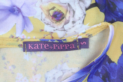 Kate + Pippa Womens Yellow Floral Chiffon Tunic Blouse Size S