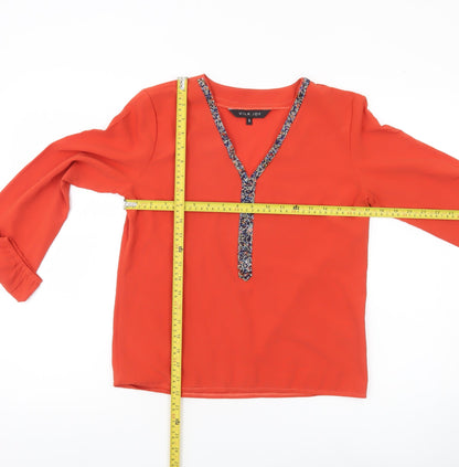 Vila Joy Womens Red V-Neck Beaded Tunic Blouse Size S
