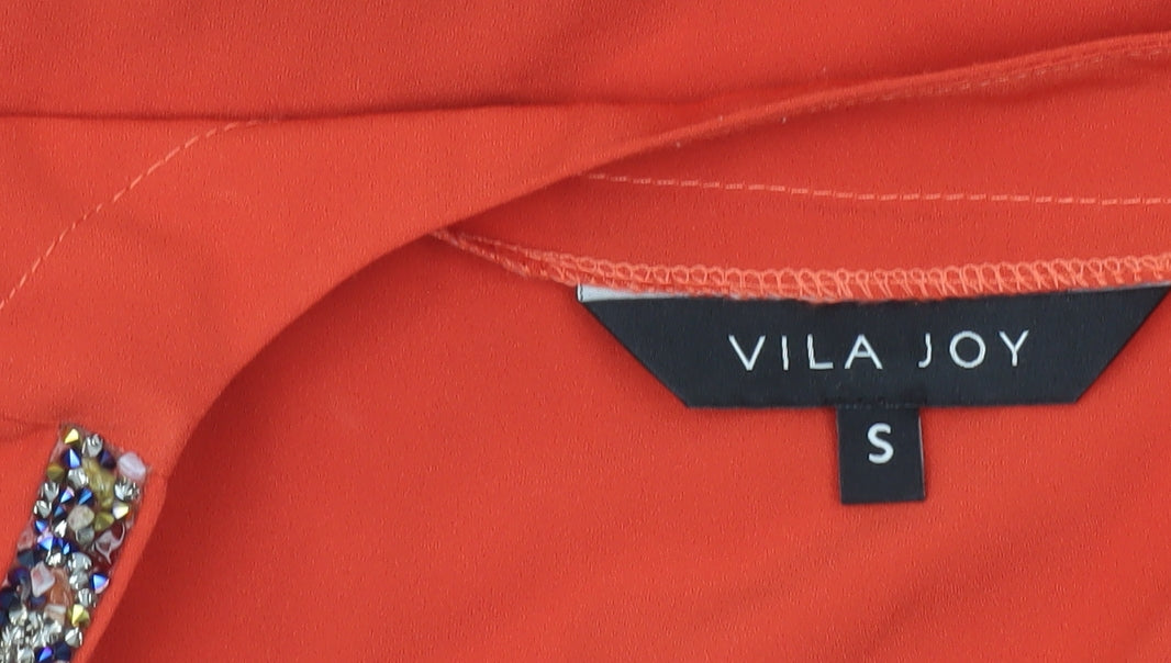 Vila Joy Womens Red V-Neck Beaded Tunic Blouse Size S