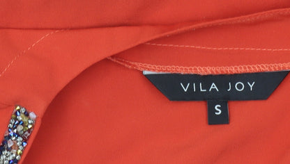 Vila Joy Womens Red V-Neck Beaded Tunic Blouse Size S