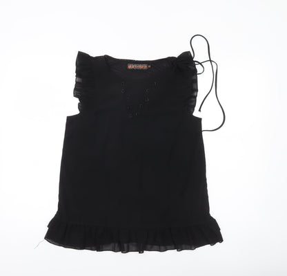 QED London Womens Black Ruffle Tunic Blouse Size 10 Sleeveless