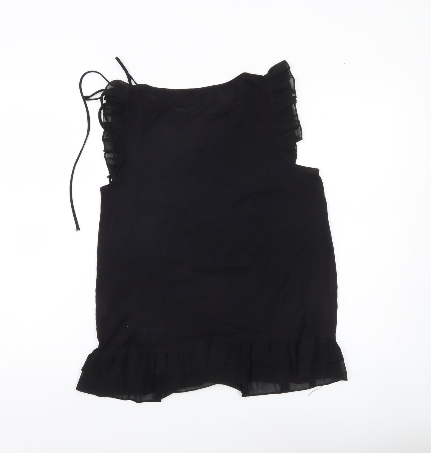 QED London Womens Black Ruffle Tunic Blouse Size 10 Sleeveless